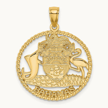 BAHAMAS Crest In Textured Frame Charm, 14K
