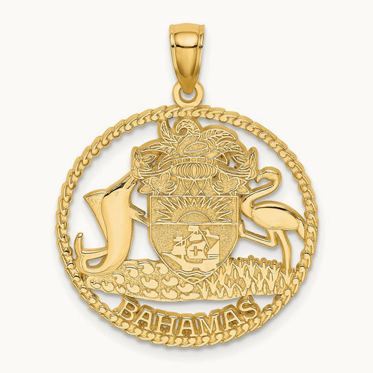 BAHAMAS Crest In Textured Frame Charm, 14K