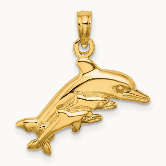 Dolphin w/ 2 Baby Dolphins Charm, 14K