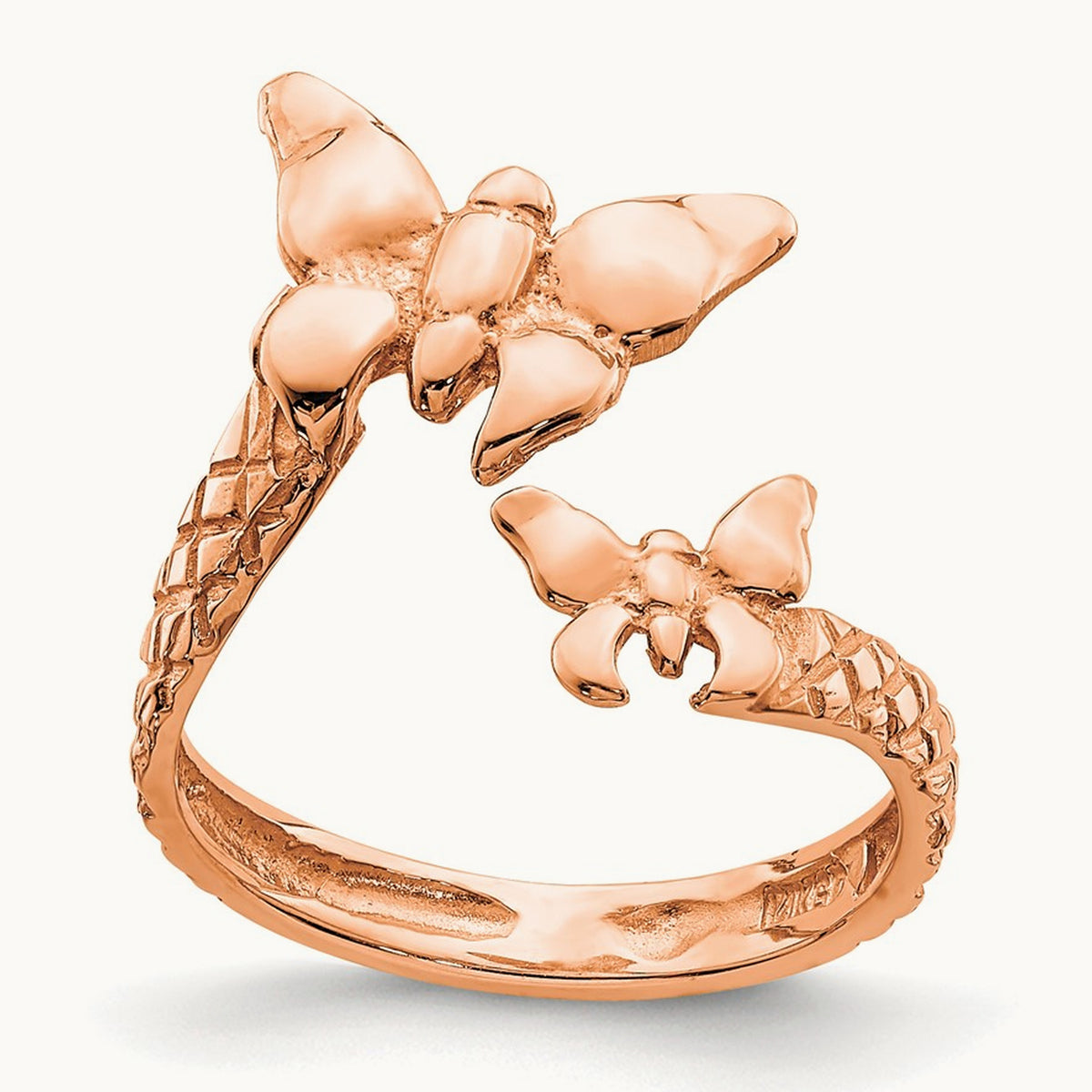 Polished & Textured Butterfly Toe Ring — 14K Rose Gold