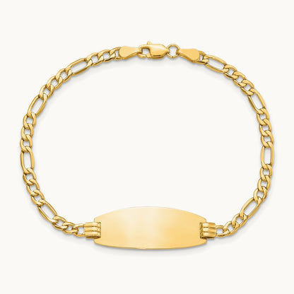 Semi-Solid Oval ID Figaro Bracelet, 14K