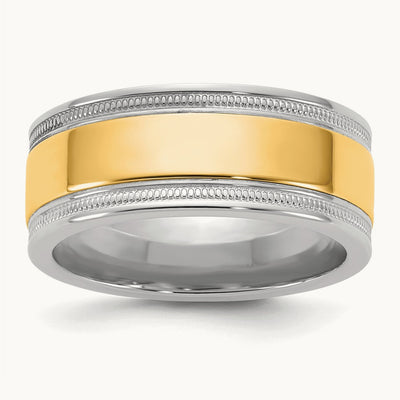 W/Y Milgrain Wedding Band, 8mm, 14K Two-tone