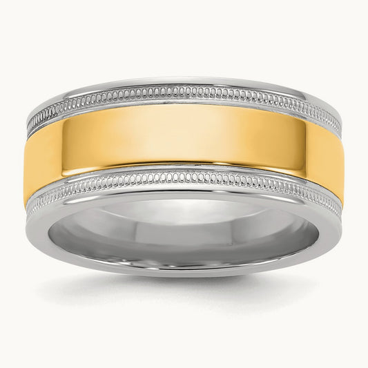 W/Y Milgrain Wedding Band, 8mm, 14K Two-tone
