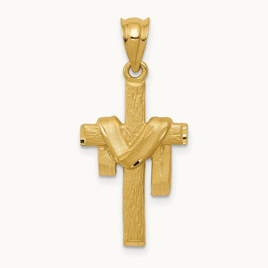 Satin Draped Cross Pendant, 14K