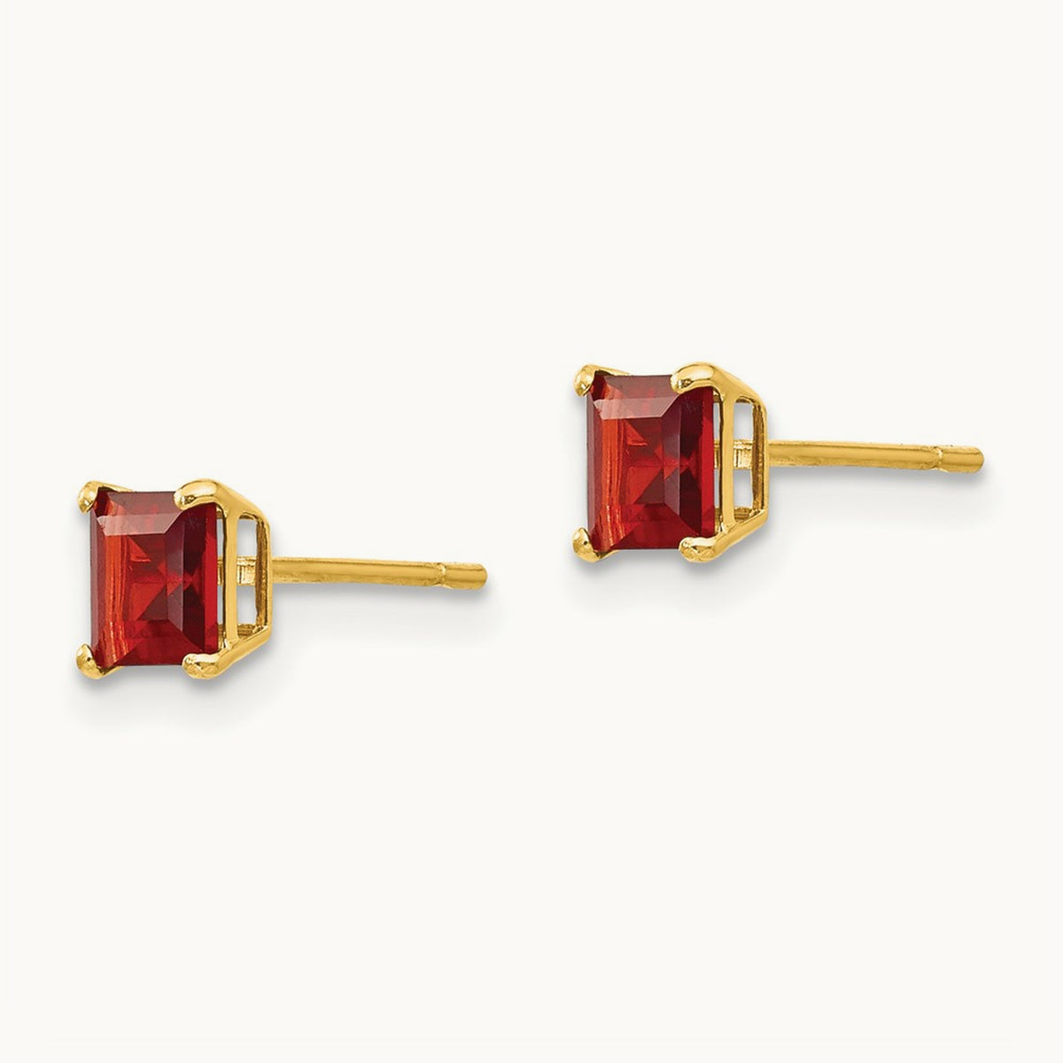 Garnet Square Post Earrings — 4mm