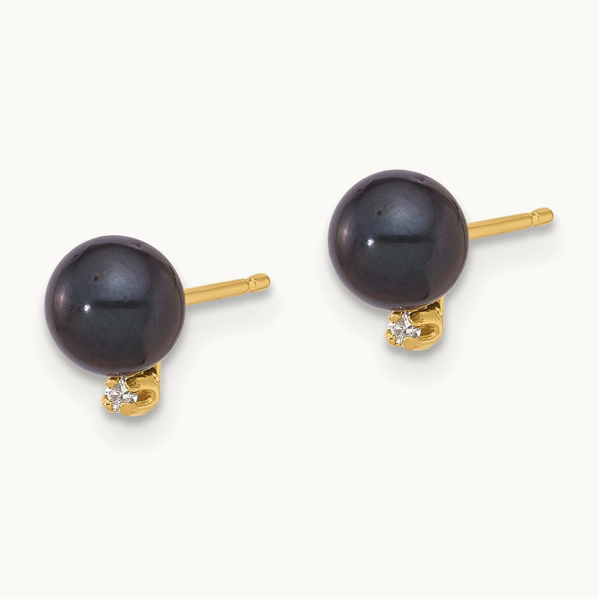 5- Round Blk Saltwater Akoya Pearl and .02ct Diamond Earrings, 6mm, 14K