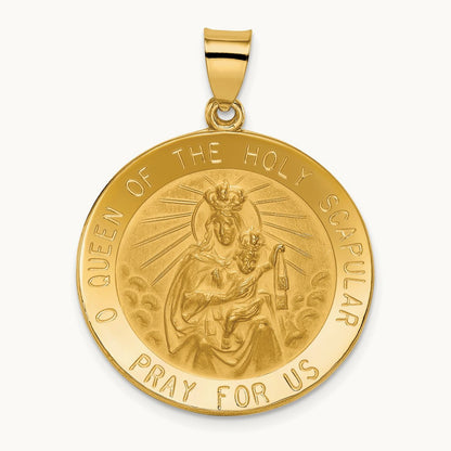 Queen of the Holy Scapular Reversible Medal Hollow Pendant, 14K