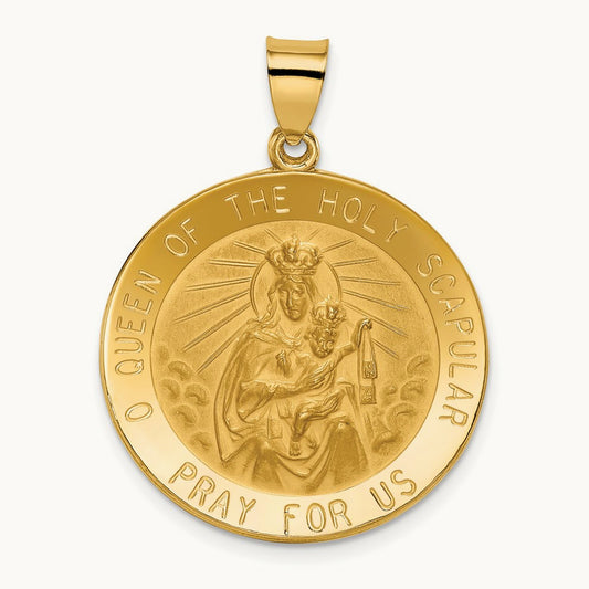 Queen of the Holy Scapular Reversible Medal Hollow Pendant, 14K