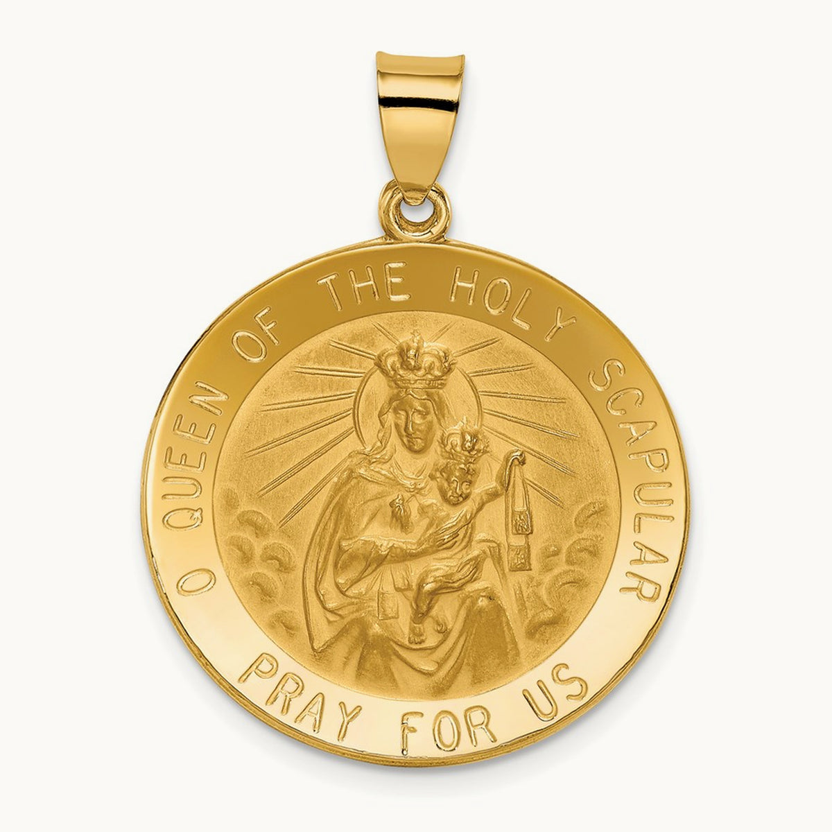 Queen of the Holy Scapular Reversible Medal Hollow Pendant, 14K