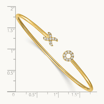 Diamond X & O Cuff Bangle, 14K