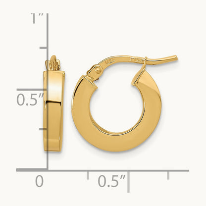 Polished Square Tube Hoop Earrings, 3mm, 14K
