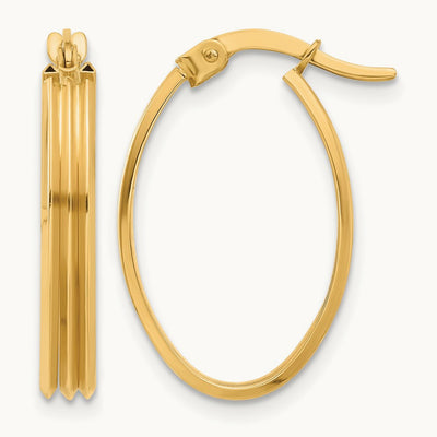 Polished and Grooved Oval Hoop Earrings — Leslie's — 10K Yellow Gold, 23.4mm