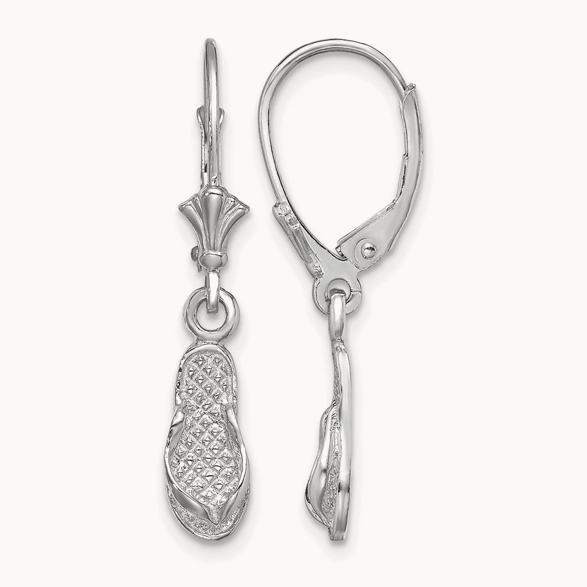 Flip Flop Leverback Earrings, 14K White Gold