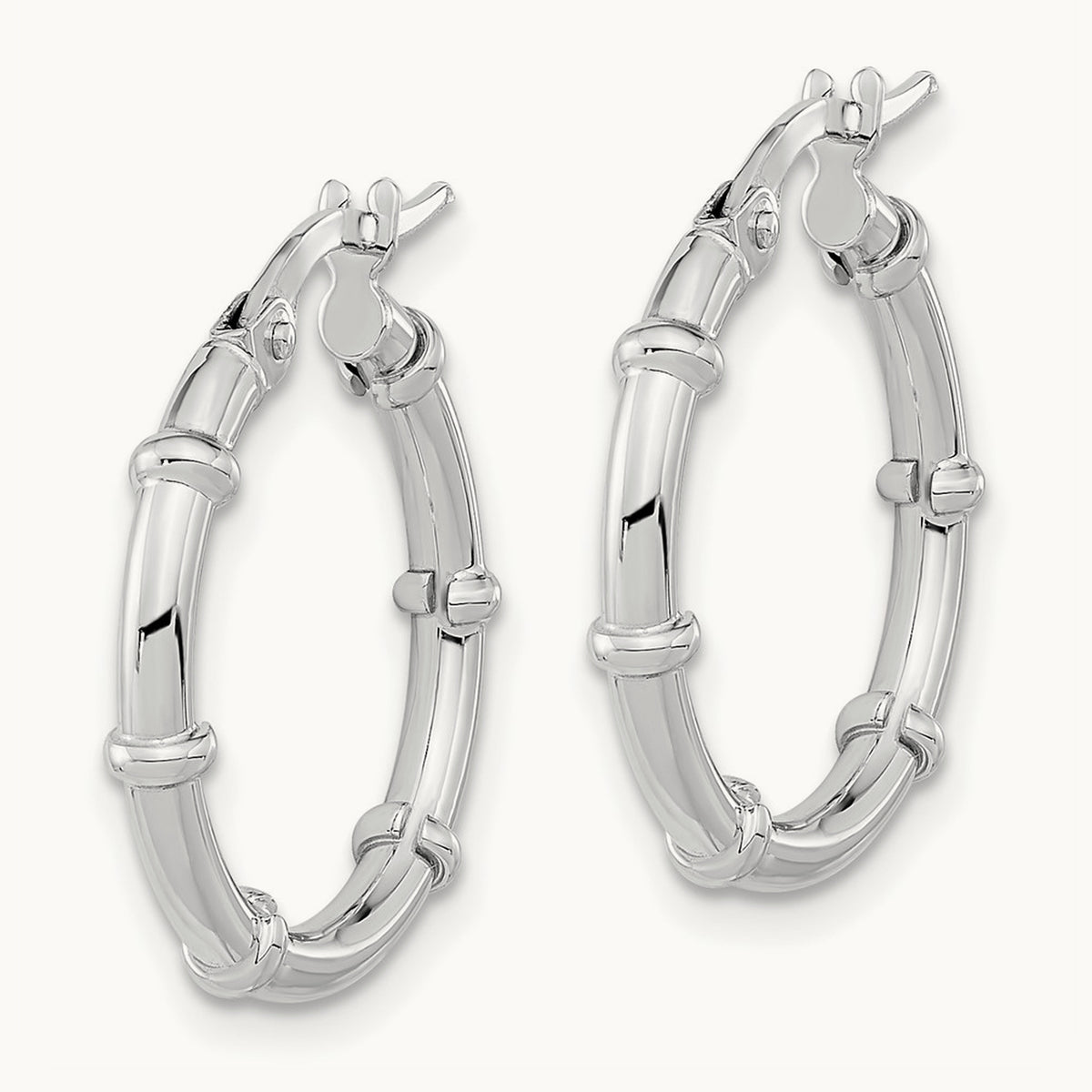 Polished Fancy Hoop Earrings — 14K White Gold, 20mm