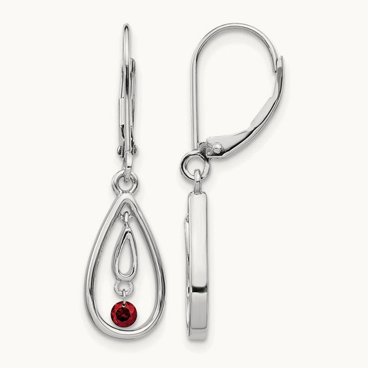 Red Diamond Leverback Earrings, 14K White Gold