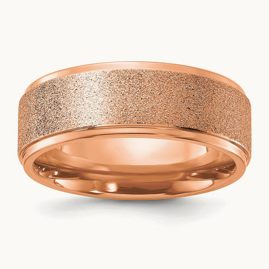 Polished Laser-cut Center Rose IP-plated Band, 8mm, Titanium