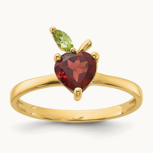 Garnet and Peridot Apple Ring, 14K Gold