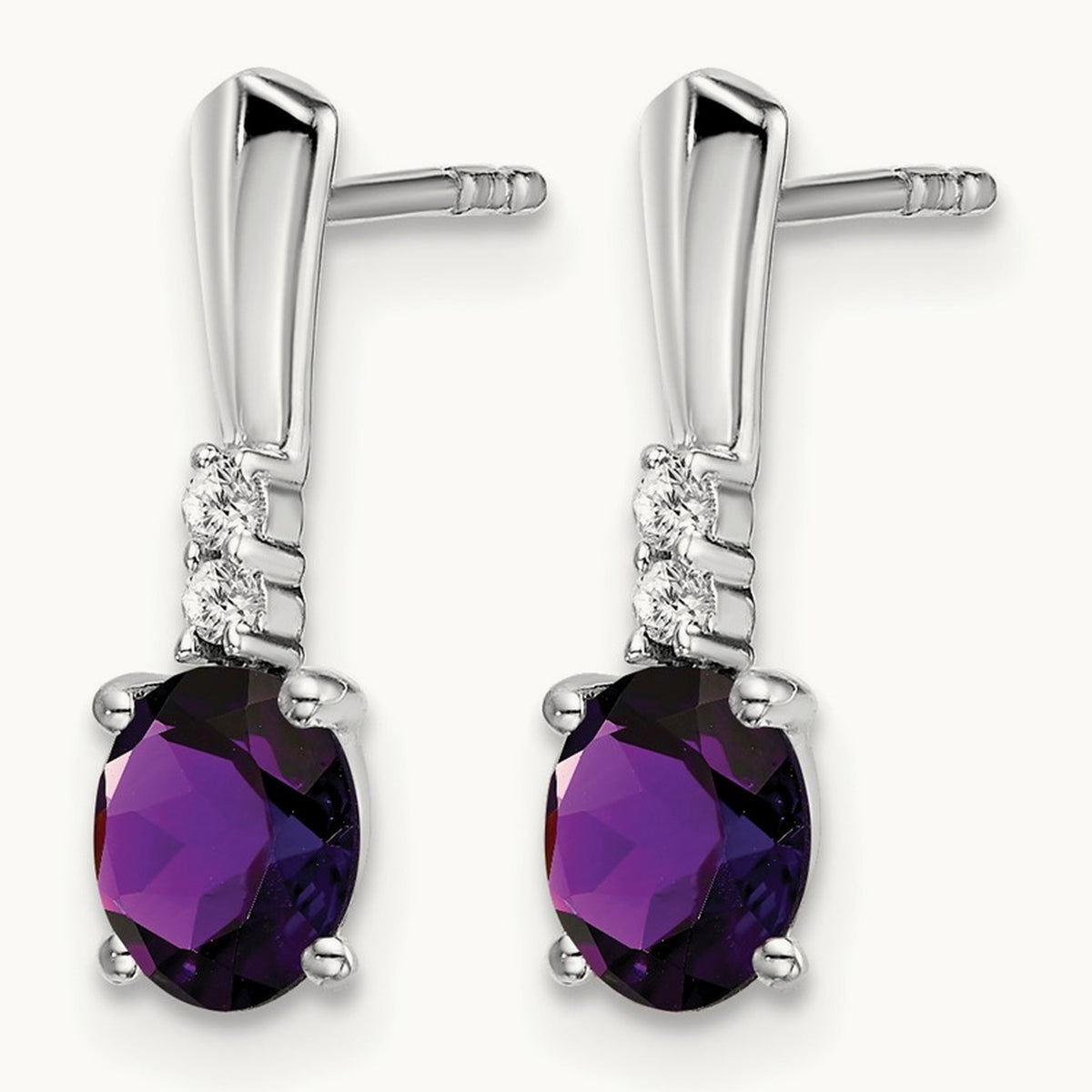 Oval Amethyst and Diamond Dangle Earrings — 14K White Gold