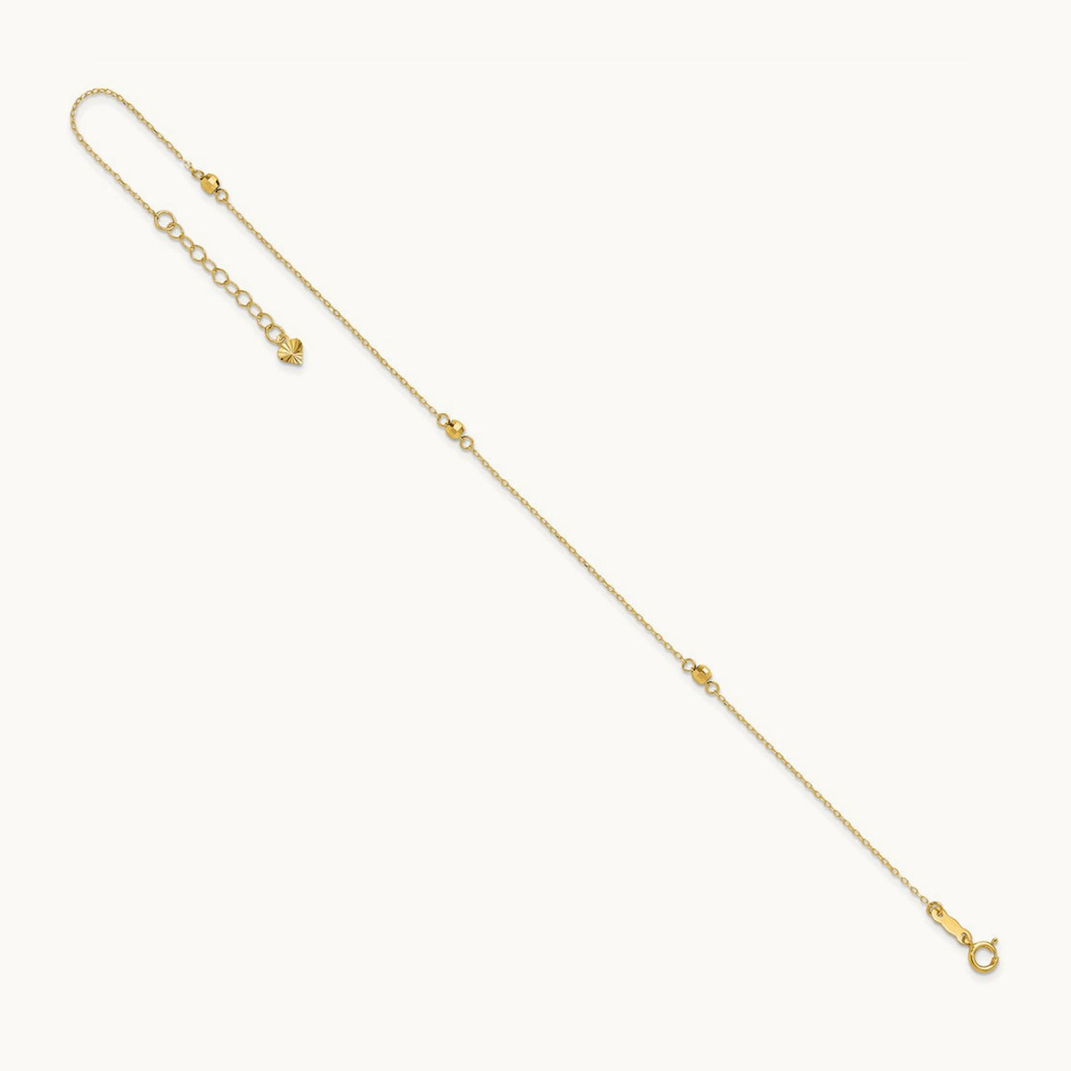 Mirror Beads 9in Plus 1in Ext Anklet, 14K
