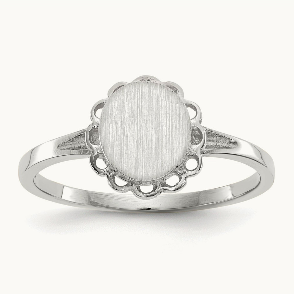 6.5x7. Open Back Signet Ring, 0mm, 14K White Gold