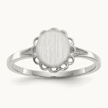 6.5x7. Open Back Signet Ring, 0mm, 14K White Gold