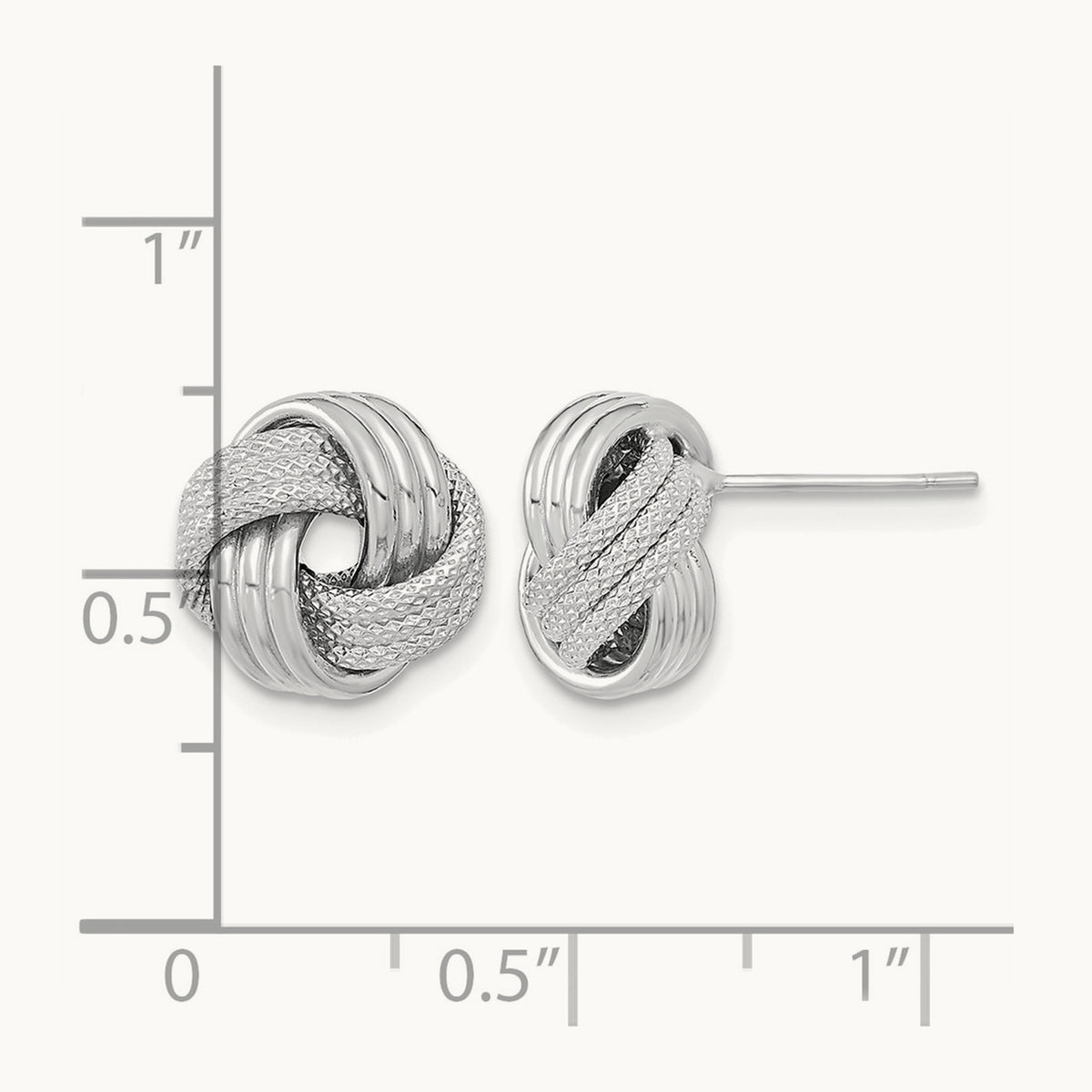 Polished Textured Love Knot Post Earrings — 14K White Gold, 10.5mm