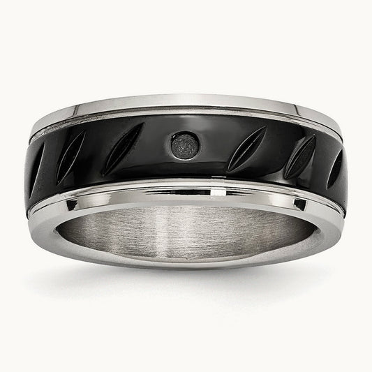 Polished Black IP-plated Grooved Band — photo set