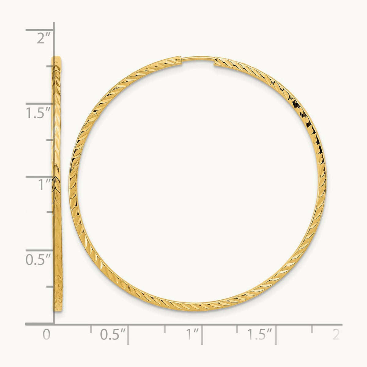 Diamond-cut Square Tube Endless Hoop Earrings — 14K Yellow Gold