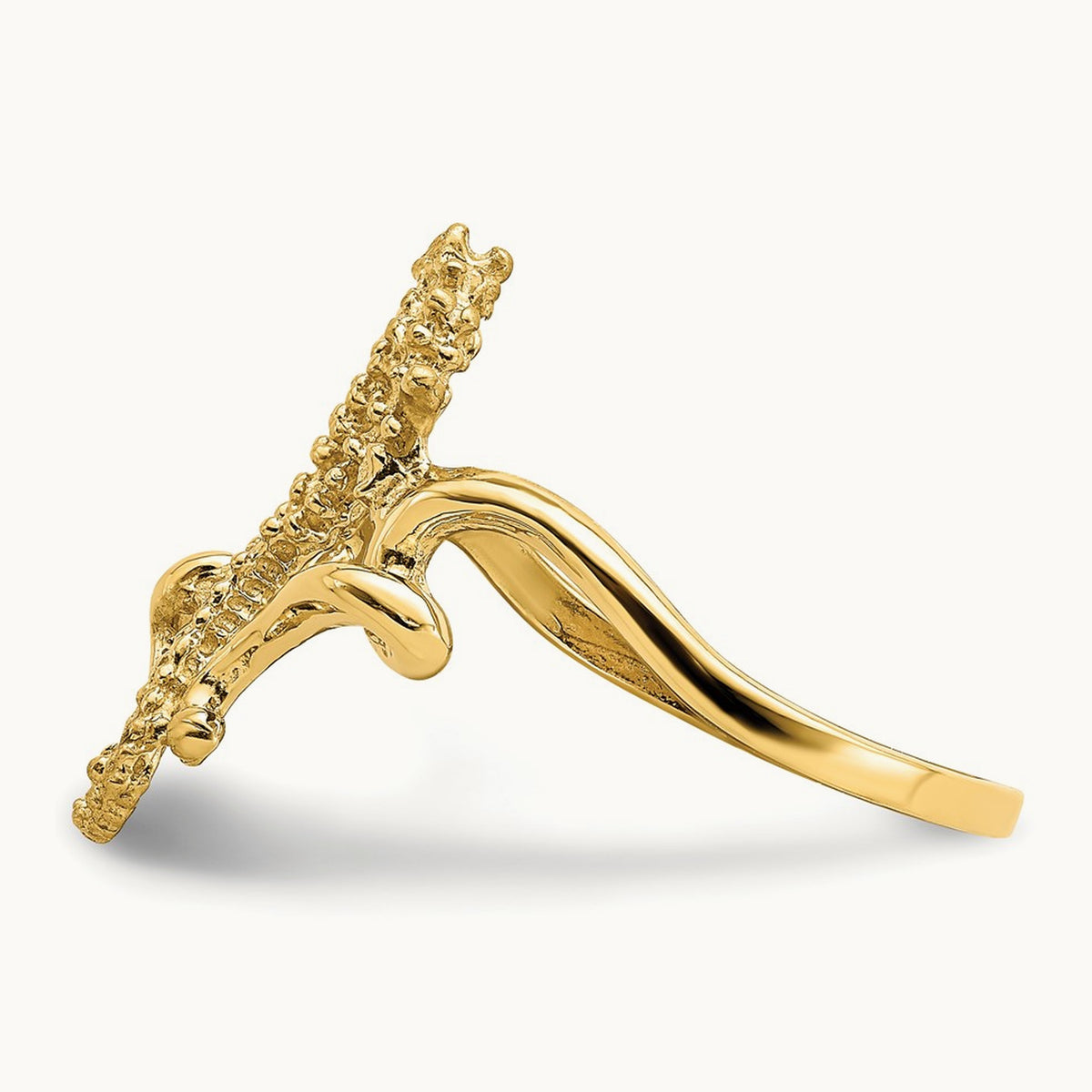 Polished / Textured / 2-D Seahorse Ring (Size 7), 14K