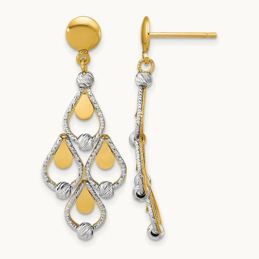 TT Polished / Dia-cut Chandelier Dangle Post Earrings, 14K — Leslie's