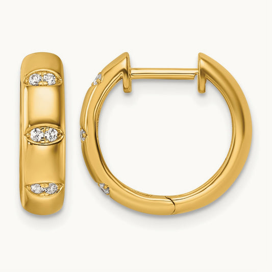 Polished Diamond Fancy Huggie Hoop Earrings, 14K