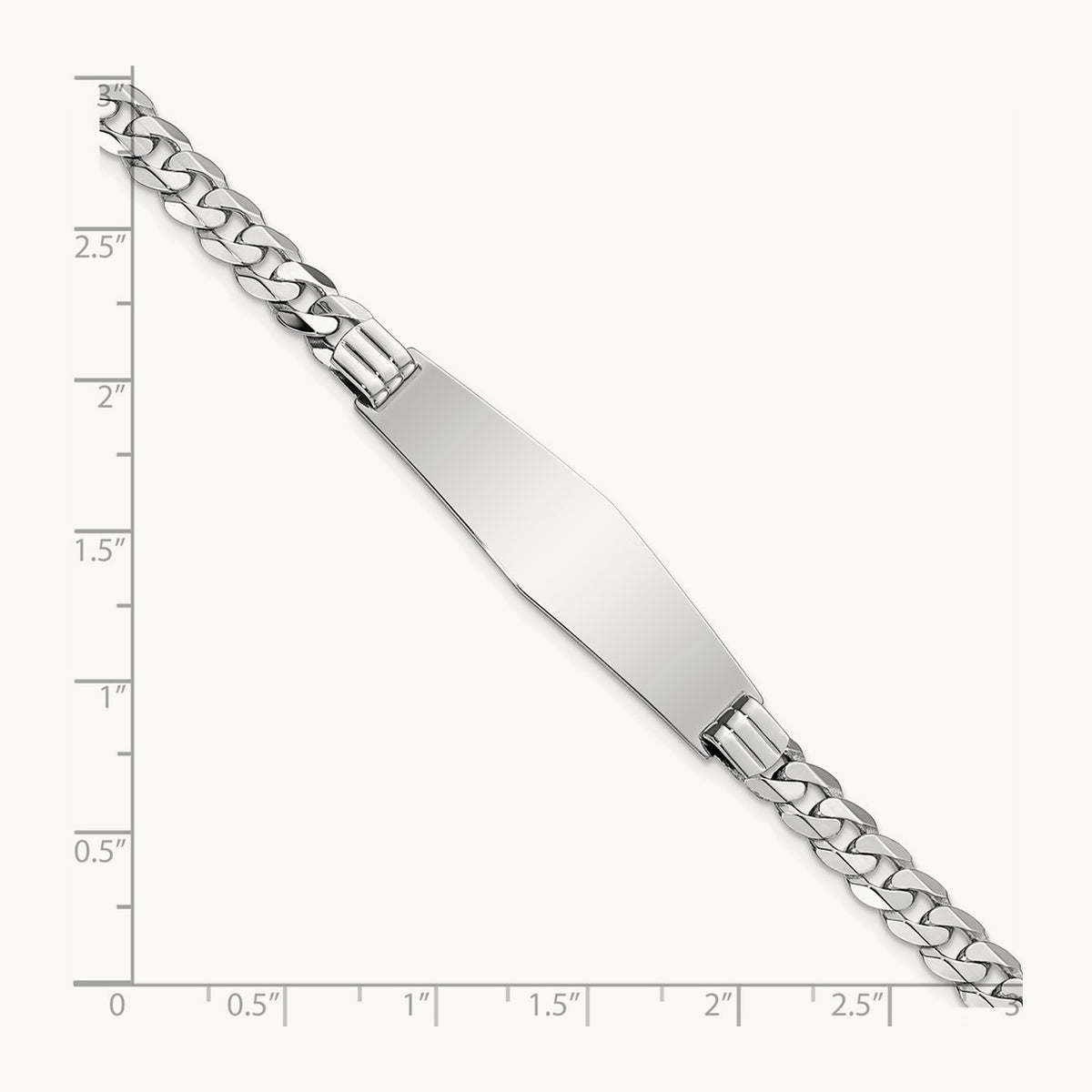 WG Flat Curb Link Soft Diamond Shape ID Bracelet, 14K