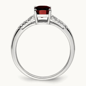 Emerald-cut Garnet and Diamond Ring, 14K White Gold