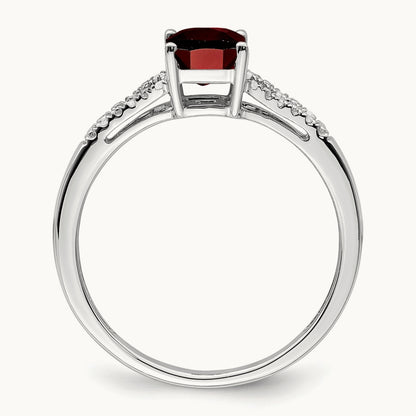 Emerald-cut Garnet and Diamond Ring, 14K White Gold