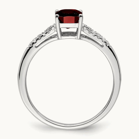 Emerald-cut Garnet and Diamond Ring, 14K White Gold