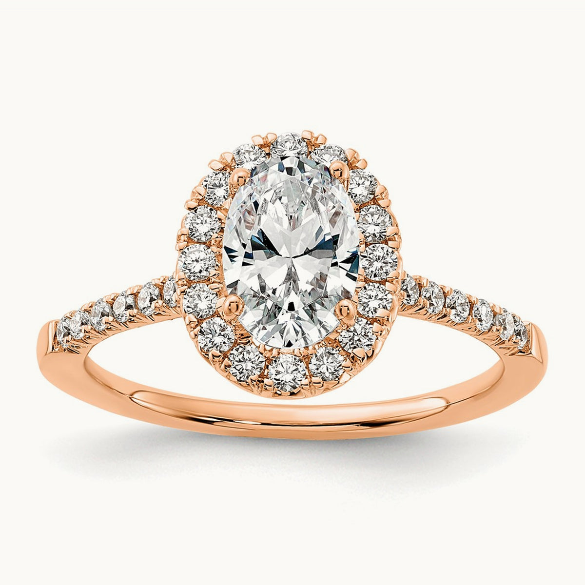 Oval Halo Engagement Ring, 0.25-2.50 ct tw Lab-Grown Diamond — 2 1/10 ct, VS (Best), 14K Rose Gold