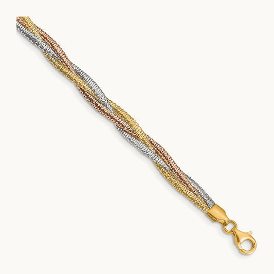 w/ Wht Rhodium and Rose Gold-plating Stretch Bracelet, 14K — Leslie's