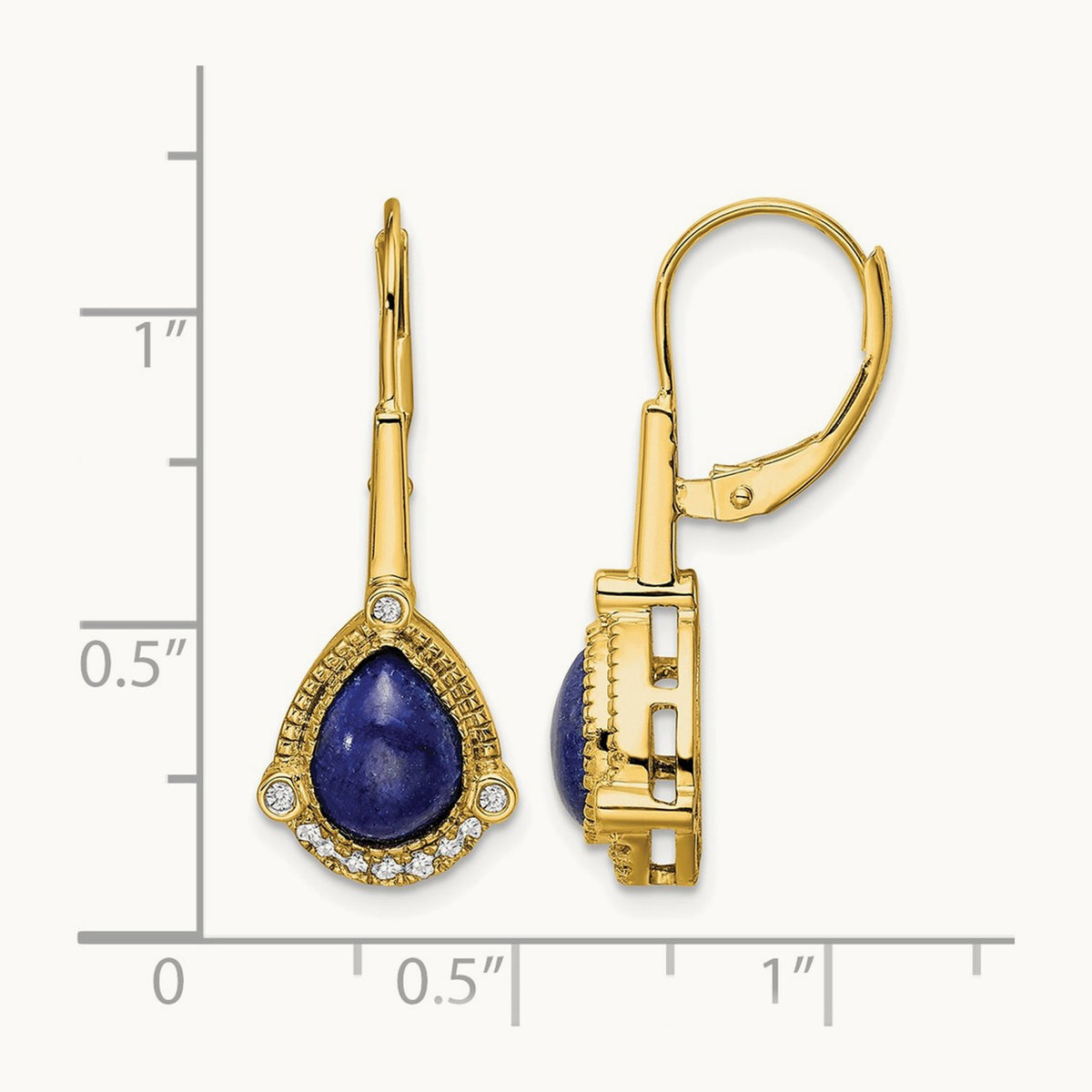 Pear Lapis and Diamond Leverback Earrings, 14K