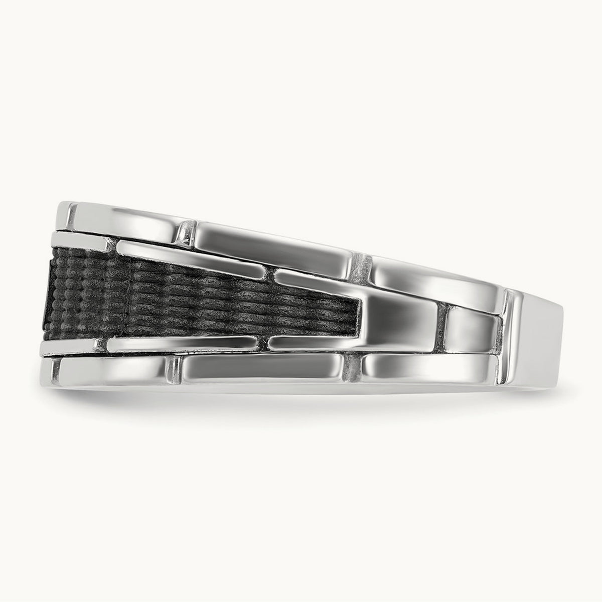 w/ Blk RH IBGoodman Men's Polished & Textured Diamond Ring, 14K White Gold