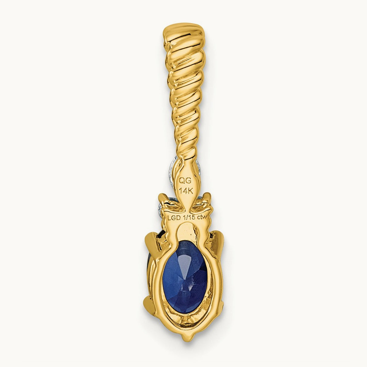 Polish Diamond and Lab Created Sapphire Twisted Chain Slide — 14K Yellow Gold