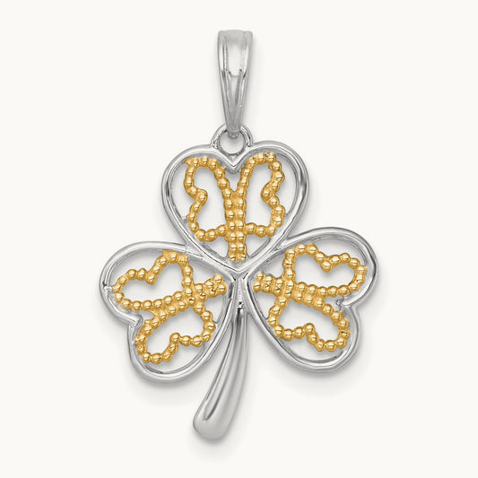Polished Fancy 3 Leaf Clover Charm, 14K with White Rhodium
