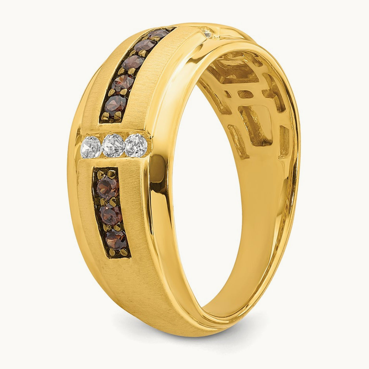 Men's Brown and White Diamond Bridal Band, 14K