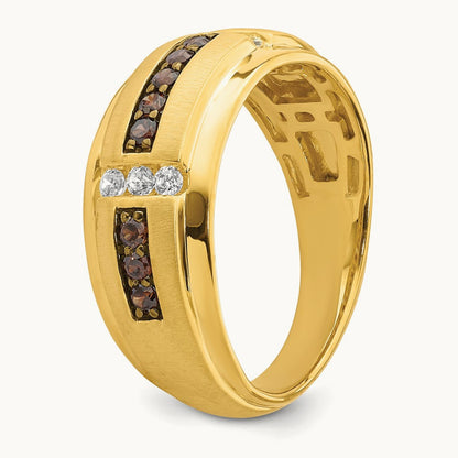 Men's Brown and White Diamond Bridal Band, 14K