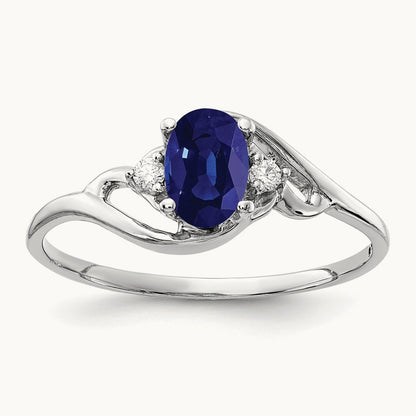 6x4mm Oval Sapphire AA Diamond ring, 14K White Gold