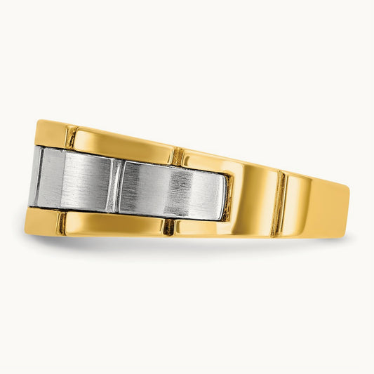 Men's Polished Satin & Grooved Diamond Ring — IBGoodman — photo set