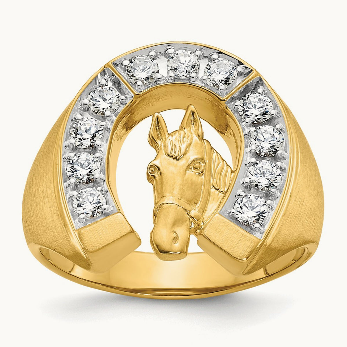 YG with Rh IBGoodman Men's Satin Horseshoe Diamond Complete Ring, 14K