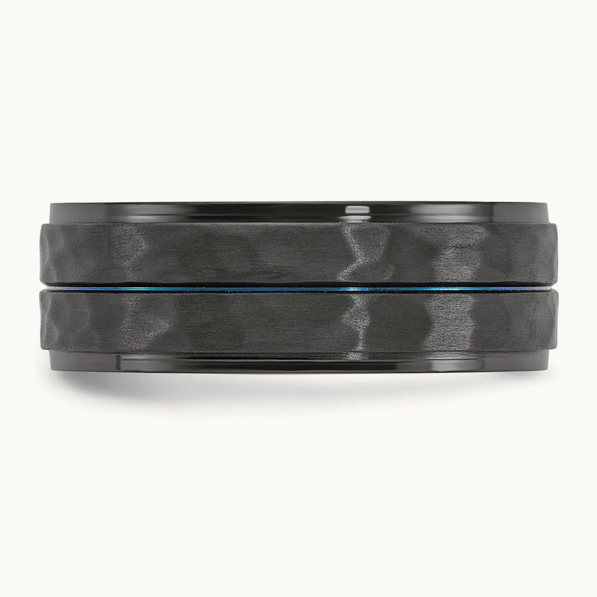 Black Zirconium Brushed Polished & Hammered w/Blue IP Band, 8mm
