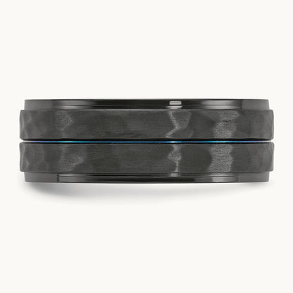 Black Zirconium Brushed Polished & Hammered w/Blue IP Band, 8mm