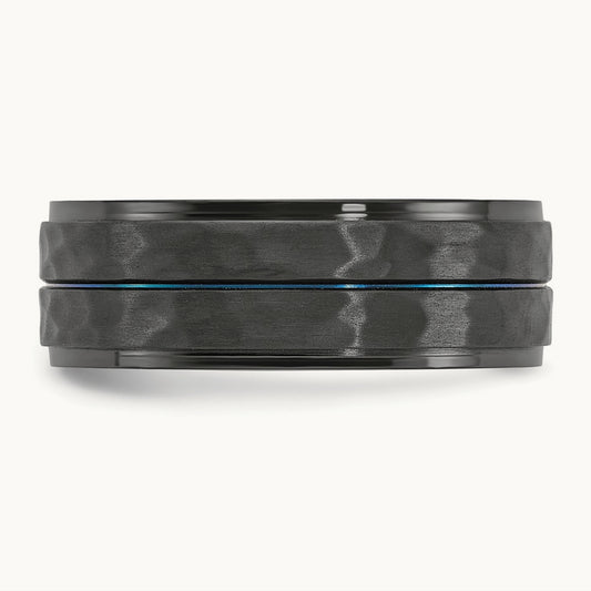 Black Zirconium Brushed Polished & Hammered w/Blue IP Band, 8mm
