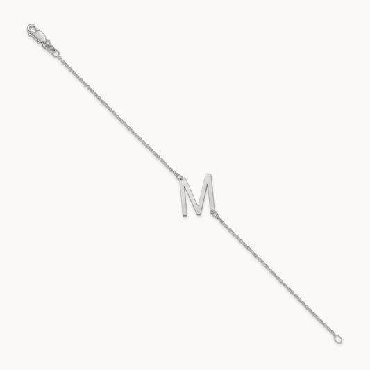 Polished Small Letter M Bracelet, 14K White Gold